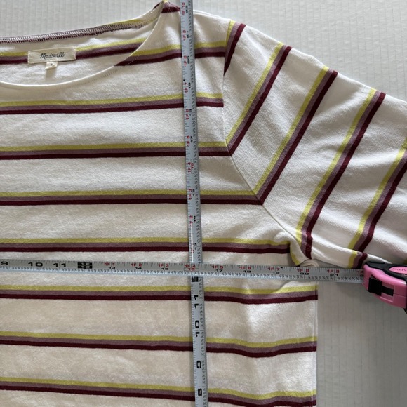 Madewell Womens Striped Long Sleeve Cotton T-Shirt White Burgundy Green S - Picture 8 of 8